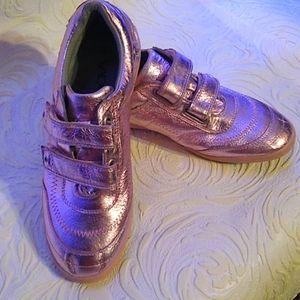 Leather Pink Metallic Velcro Walking Shoes Size 38